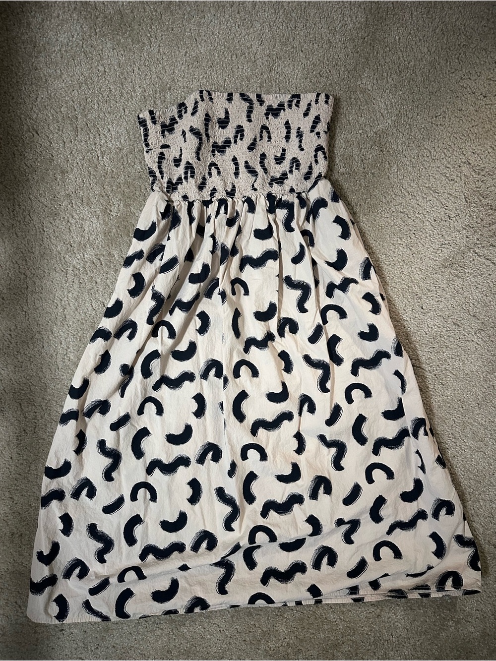 a new day Strapless Cream Dress with Black Brushstroke Print